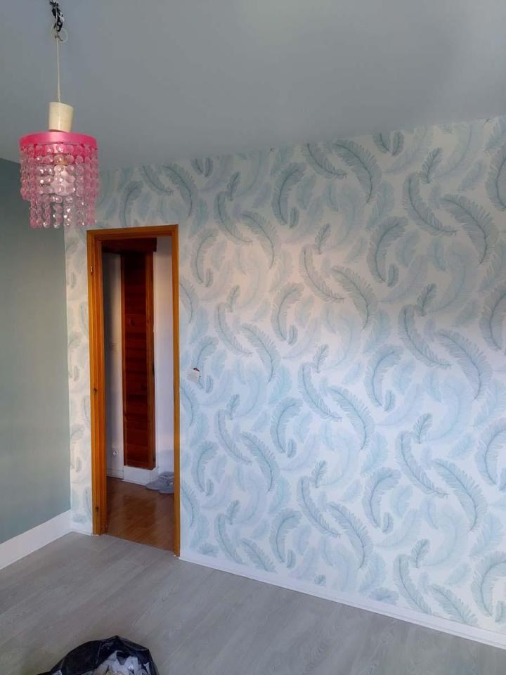 Pose de papier peint de votre choix dans toutes les pièces de la maison.